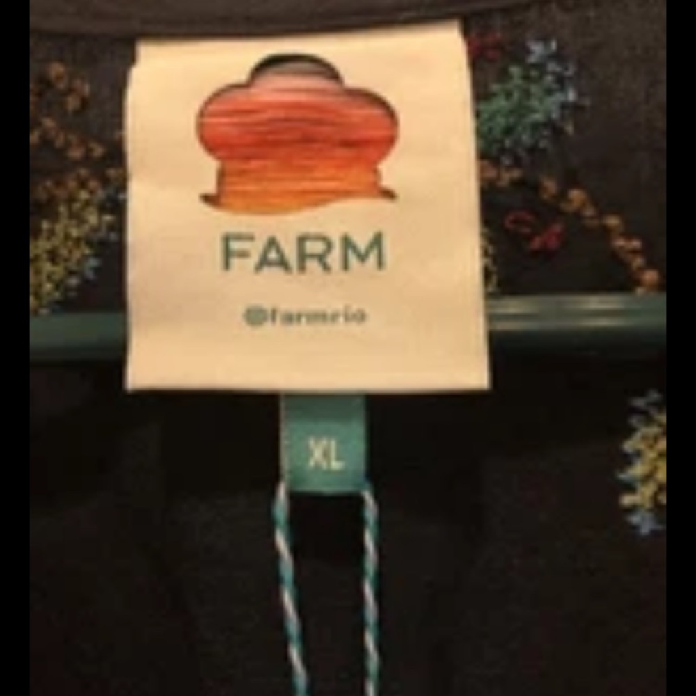 FARM Rio Dress Midi NWT Black Linen XL Cross Stitch Embroidery Puff Sleeve Vee - Picture 10 of 16